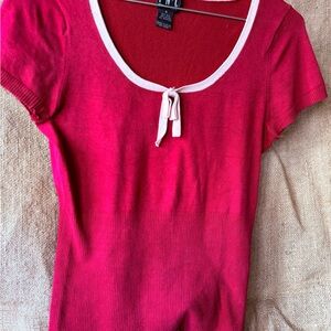 INC International Concepts Scarlet and Ivory Short Sleeve Top